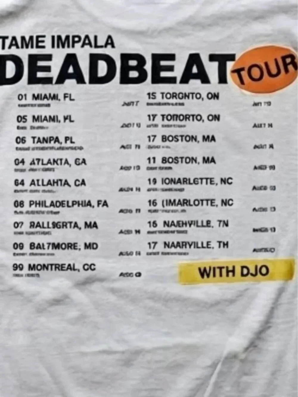Tam Impala Deadbeat Tour 2026 With Djo Double Sided Reprint T-Shirt